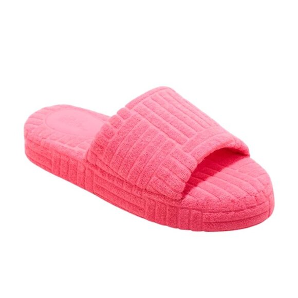 Bright Pink Terry Slide Slippers Size 11 Open-Toe Indoor/Outdoor - Picture 2 of 5
